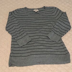 LOFT Heather Gray and Black Striped Top